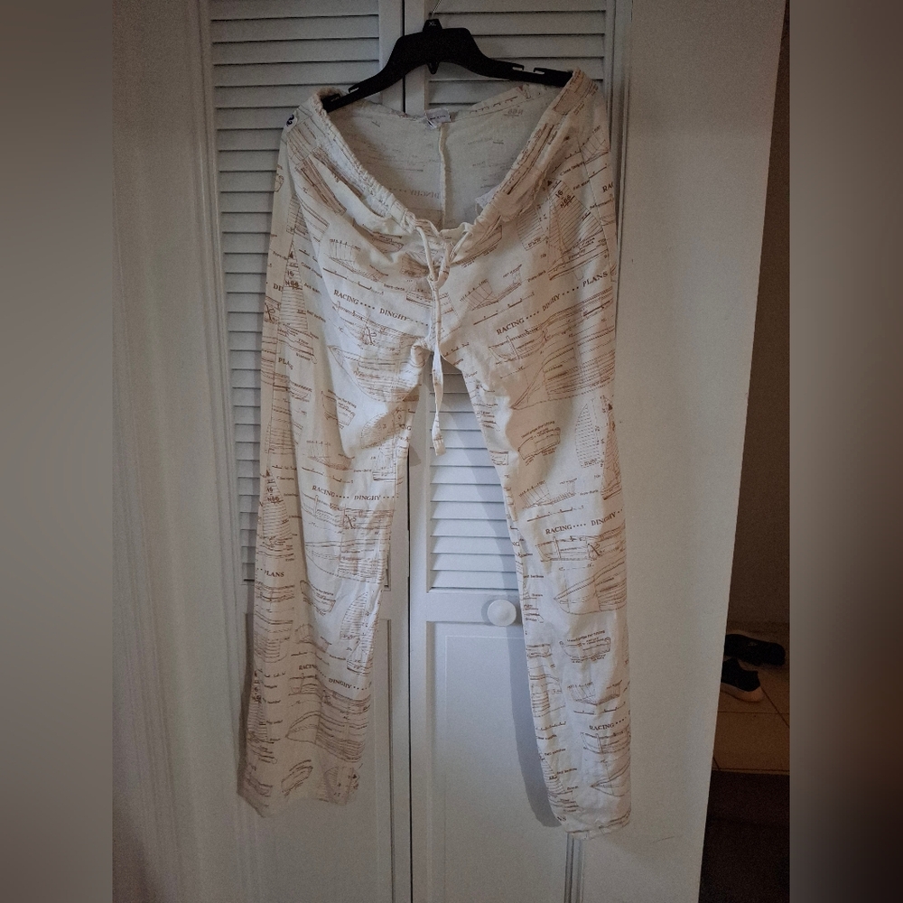 Sundek Cream Script Print Surf Pants With Ship Print